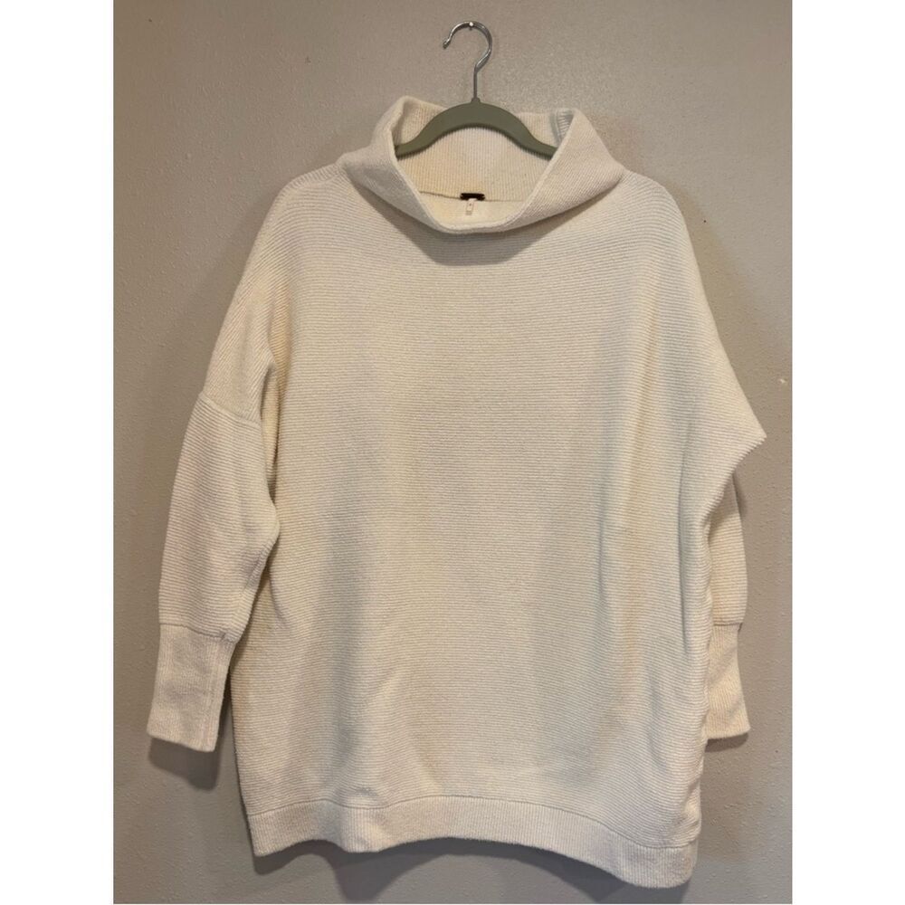Free People Ottoman Slouchy Tunic Sweater Oversized Ribbed Mock Neck Ivory S